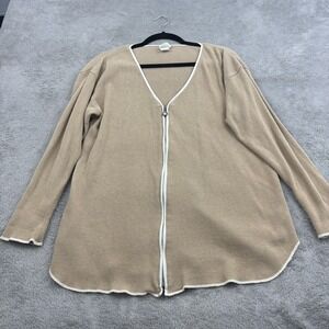 VTG Fitigues Waffle‎ Knit Zip Up Sweater Jacket Womens S Beige Comfy Loungewear